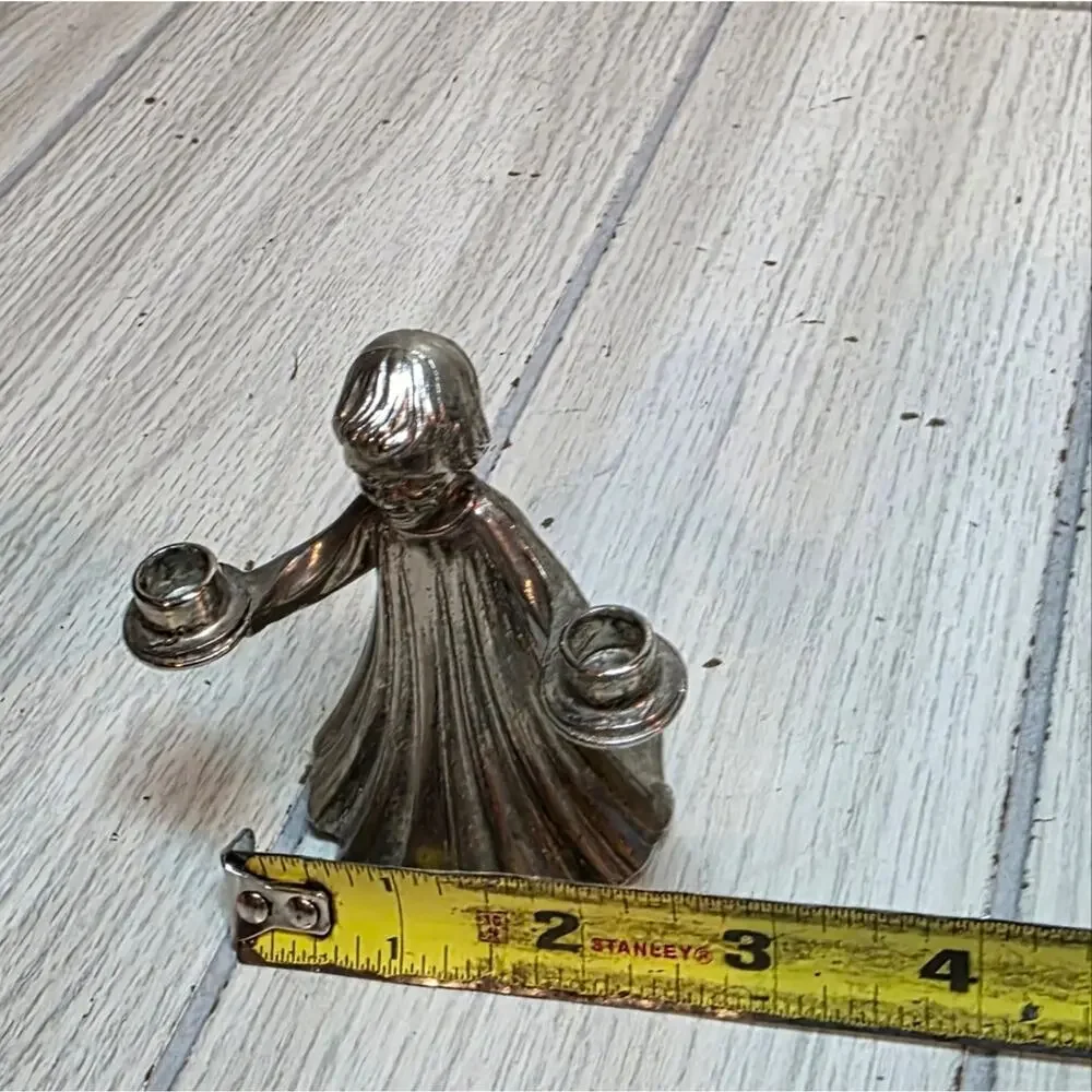 Vtg Metal Silver Angel Choir Girl Mini Candle Holder Italy Confirmation Candle